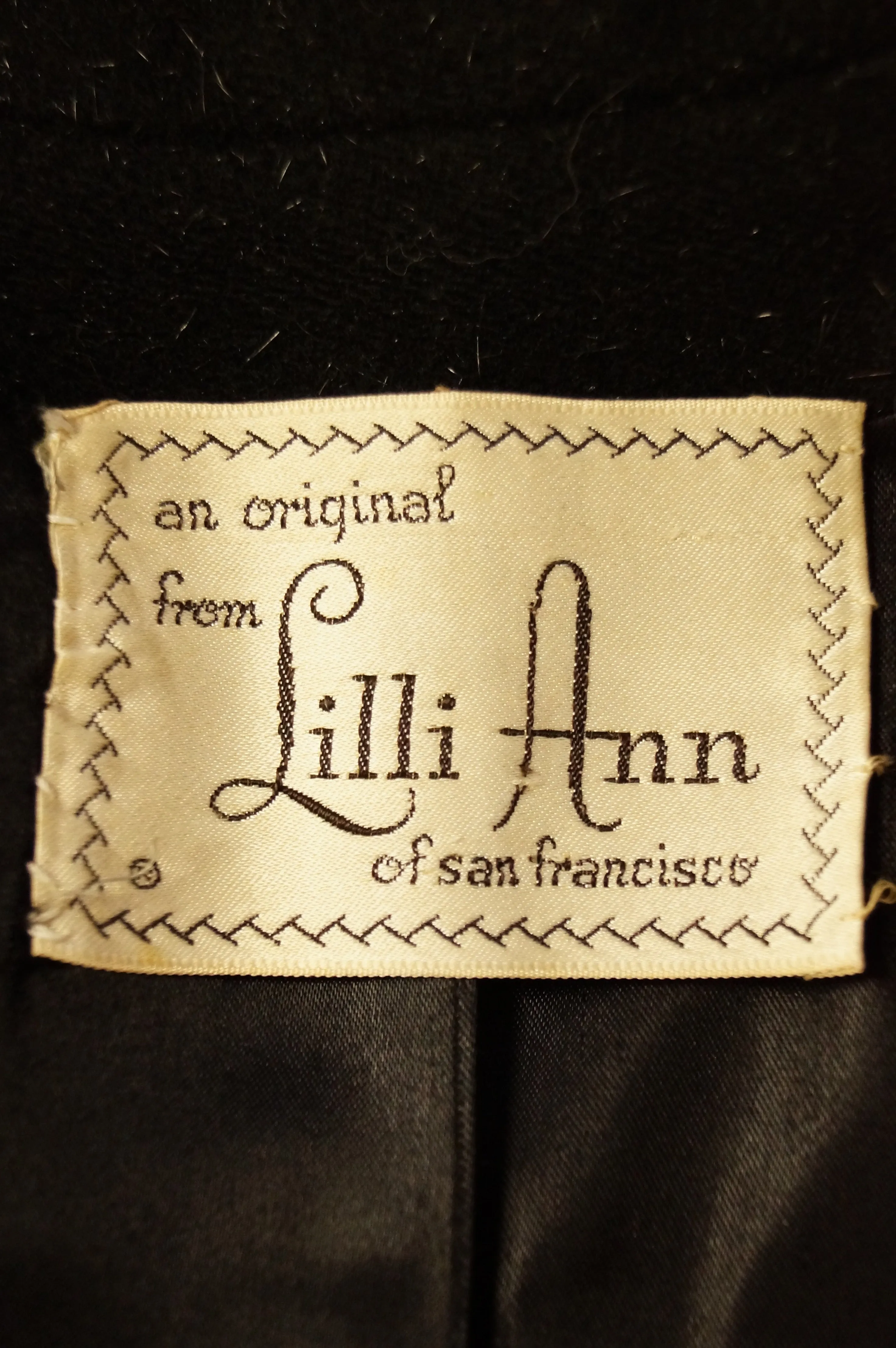 1950s Lilli Ann Black Mohair, Wool, and Velvet Blocked Princess Coat