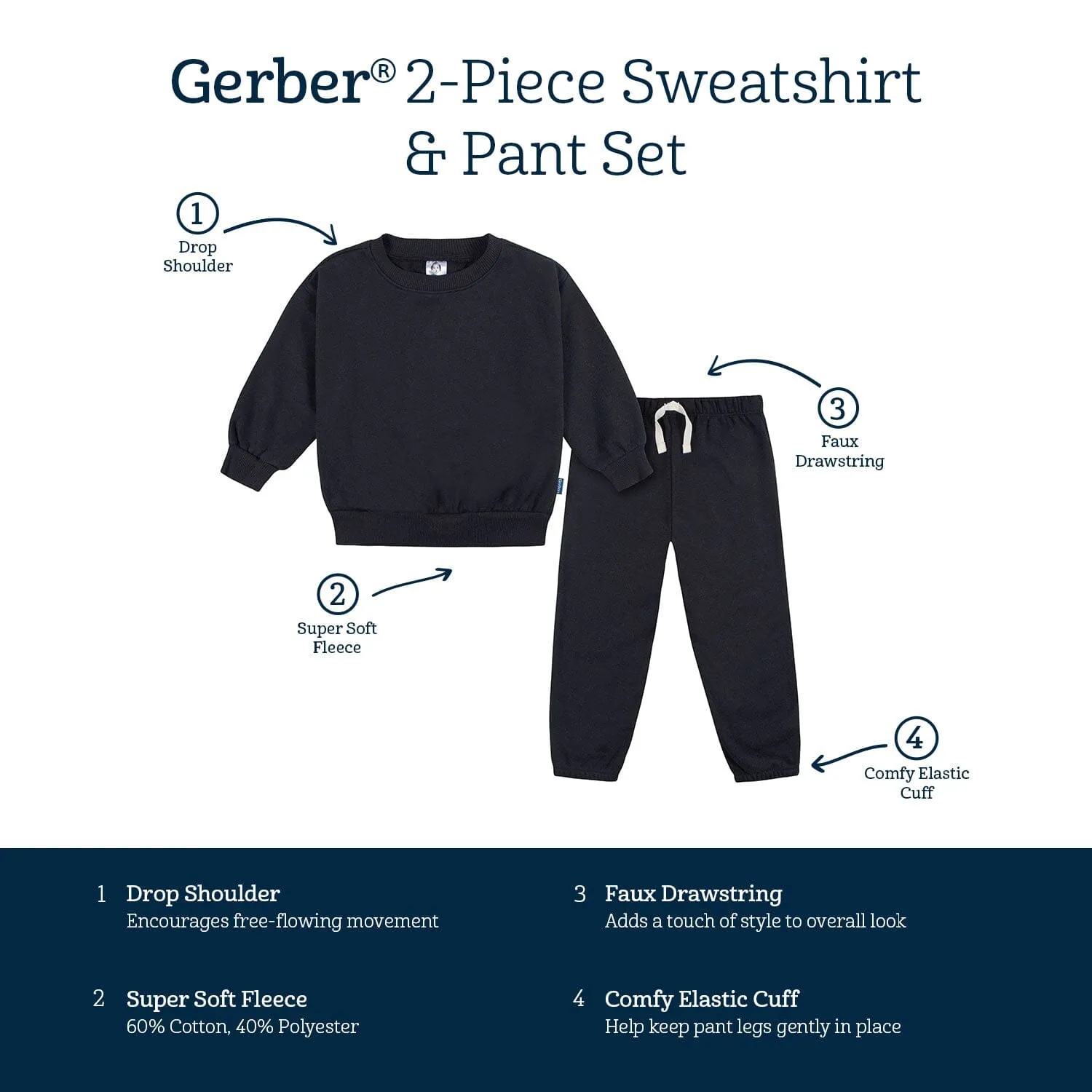 2-Piece Infant & Toddler Neutral Black Sweatshirt & Pant Set