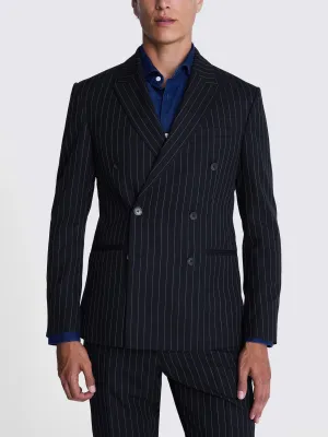 2 Piece Navy Business Double Breasted Peak Lapel Striped Suit