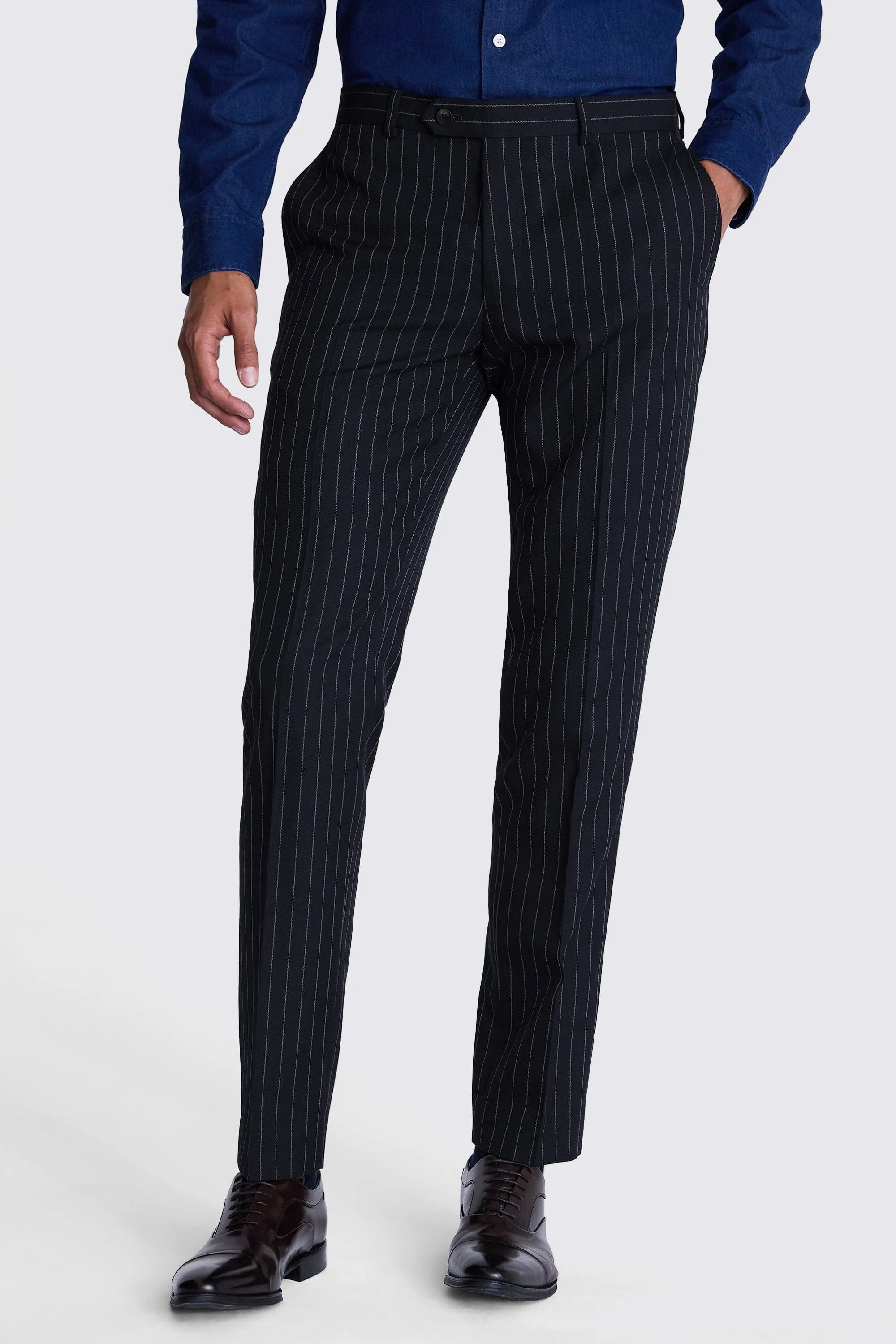 2 Piece Navy Business Double Breasted Peak Lapel Striped Suit