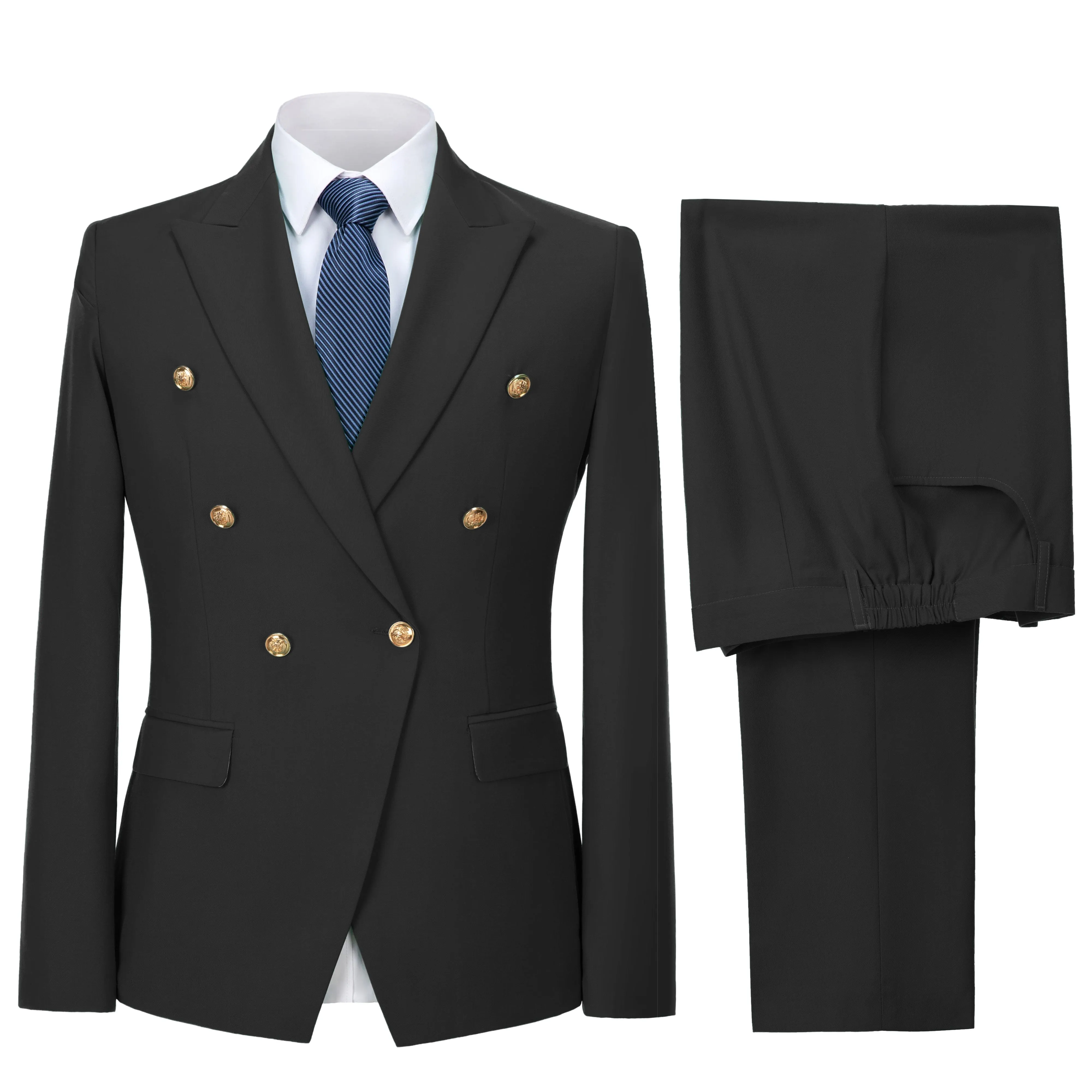 2 pieces Business Fit Flat Double Breasted Peak Lapel Men's Suit(Blazer Pants)