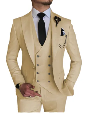 3 Piece Mens Suit Double Breasted Prom Peak Lapel Suit (Blazer   Vest   Pants)