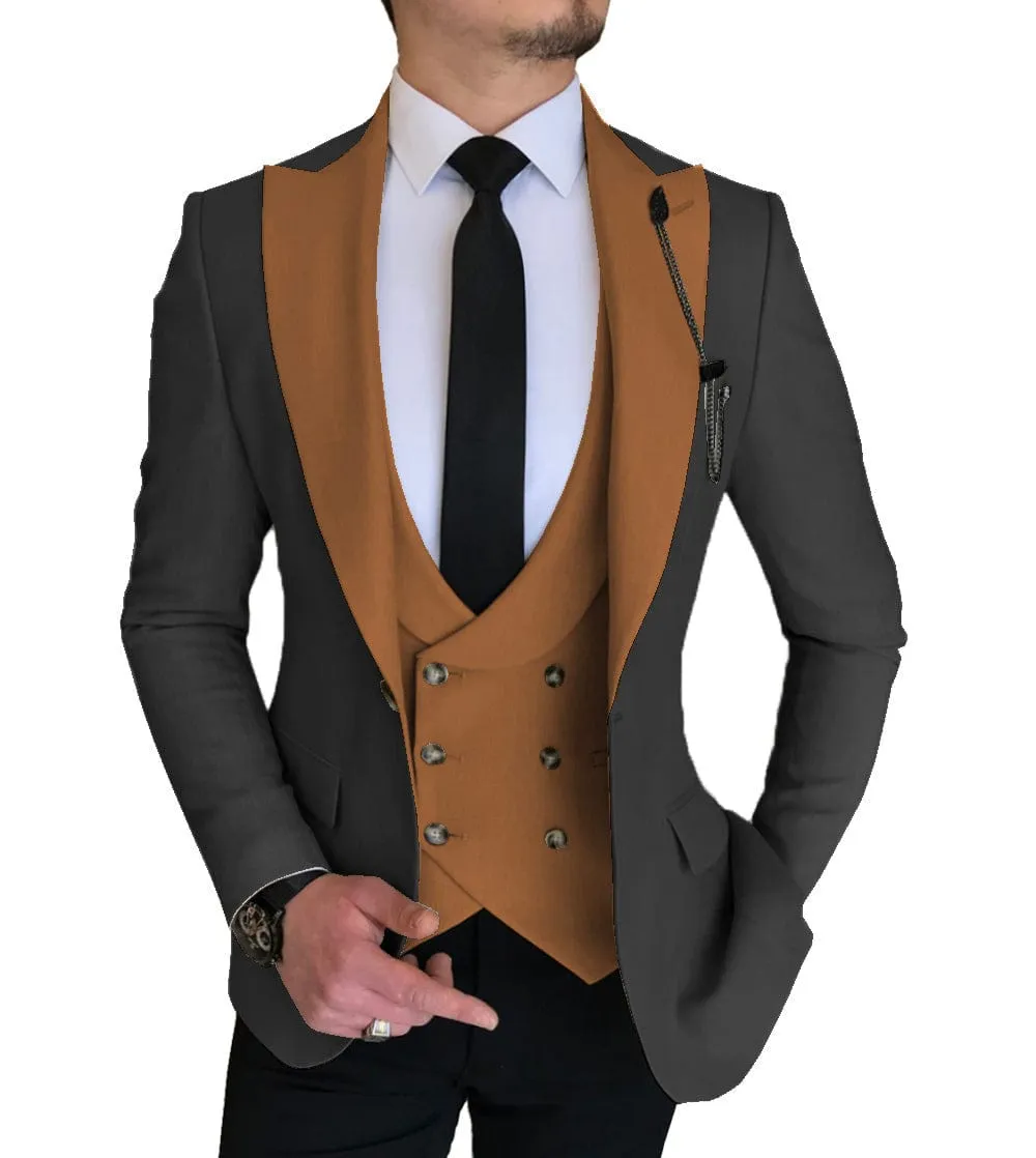 3 Piece Slim Fit Vest Solid Peak Lapel Tuxedo (Blazer   Vest   Pants)