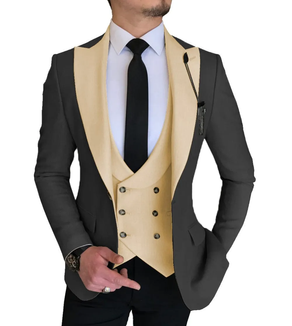 3 Piece Slim Fit Vest Solid Peak Lapel Tuxedo (Blazer   Vest   Pants)