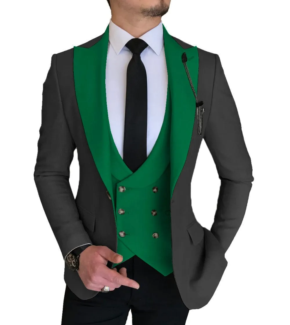 3 Piece Slim Fit Vest Solid Peak Lapel Tuxedo (Blazer   Vest   Pants)