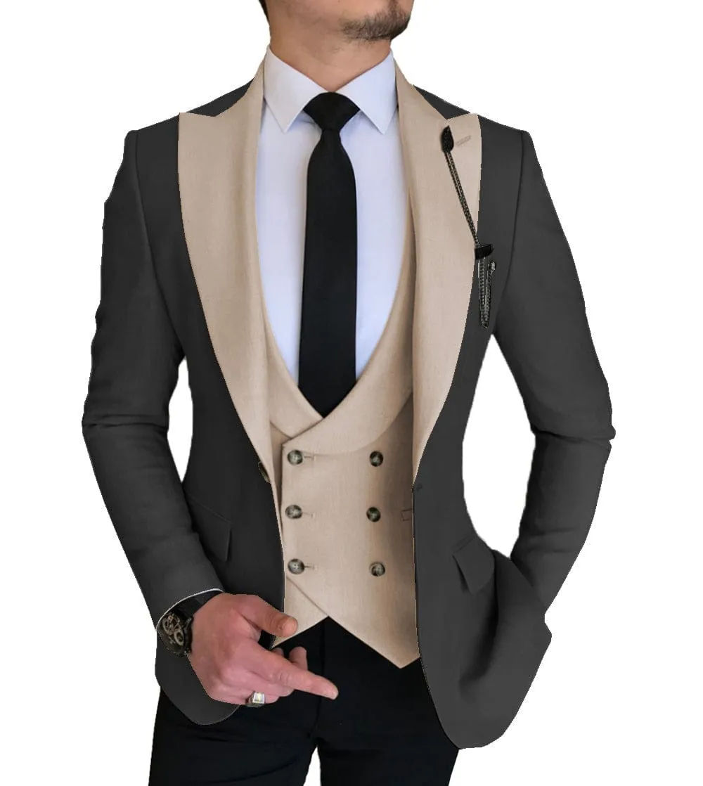 3 Piece Slim Fit Vest Solid Peak Lapel Tuxedo (Blazer   Vest   Pants)