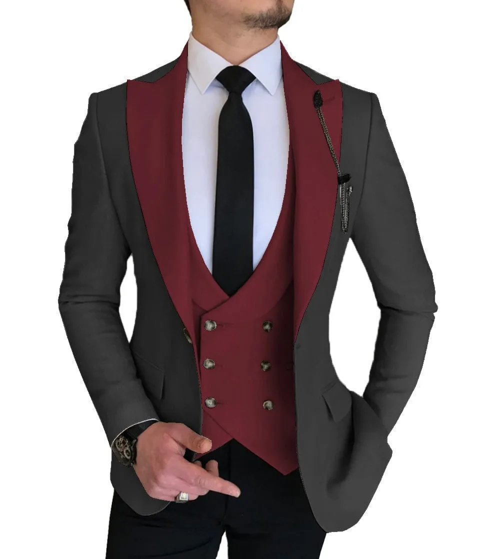 3 Piece Slim Fit Vest Solid Peak Lapel Tuxedo (Blazer   Vest   Pants)