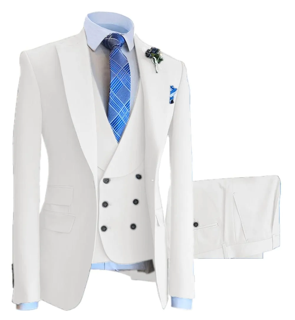 3 Pieces Mens Suit Design Slim Fit Peak Lapel Tuxedos (Blazer vest Pants)