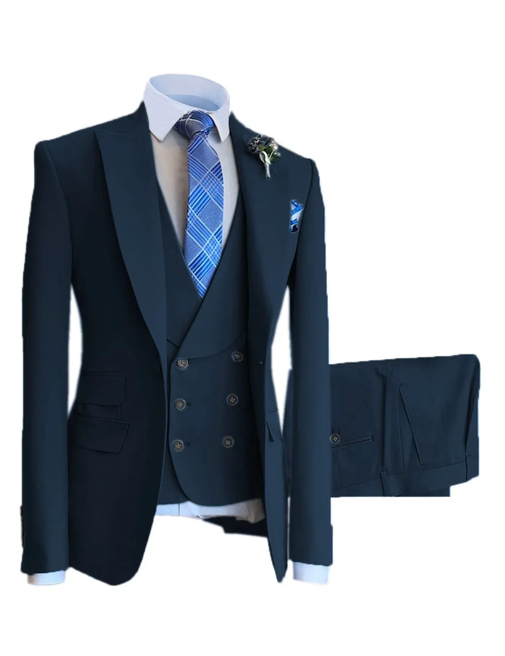 3 Pieces Mens Suit Design Slim Fit Peak Lapel Tuxedos (Blazer vest Pants)