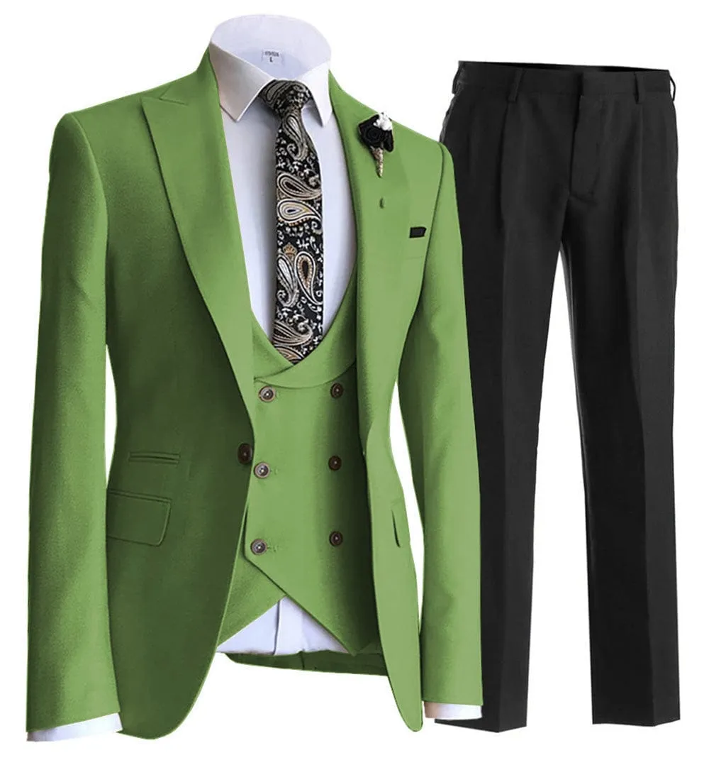 3 Pieces Mens Suit Design Slim Fit Peak Lapel Tuxedos (Blazer vest Pants)