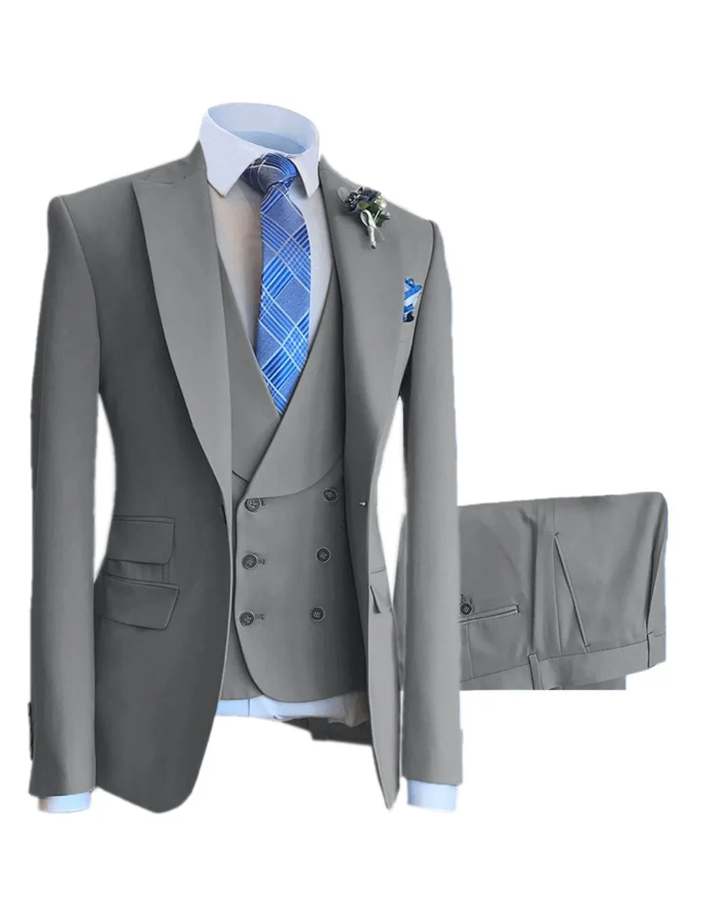 3 Pieces Mens Suit Design Slim Fit Peak Lapel Tuxedos (Blazer vest Pants)