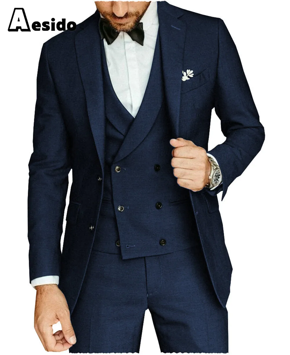 3 Pieces Mens Suit Flat Notch Lapel Blazer For Wedding (Blazer vest Pants)