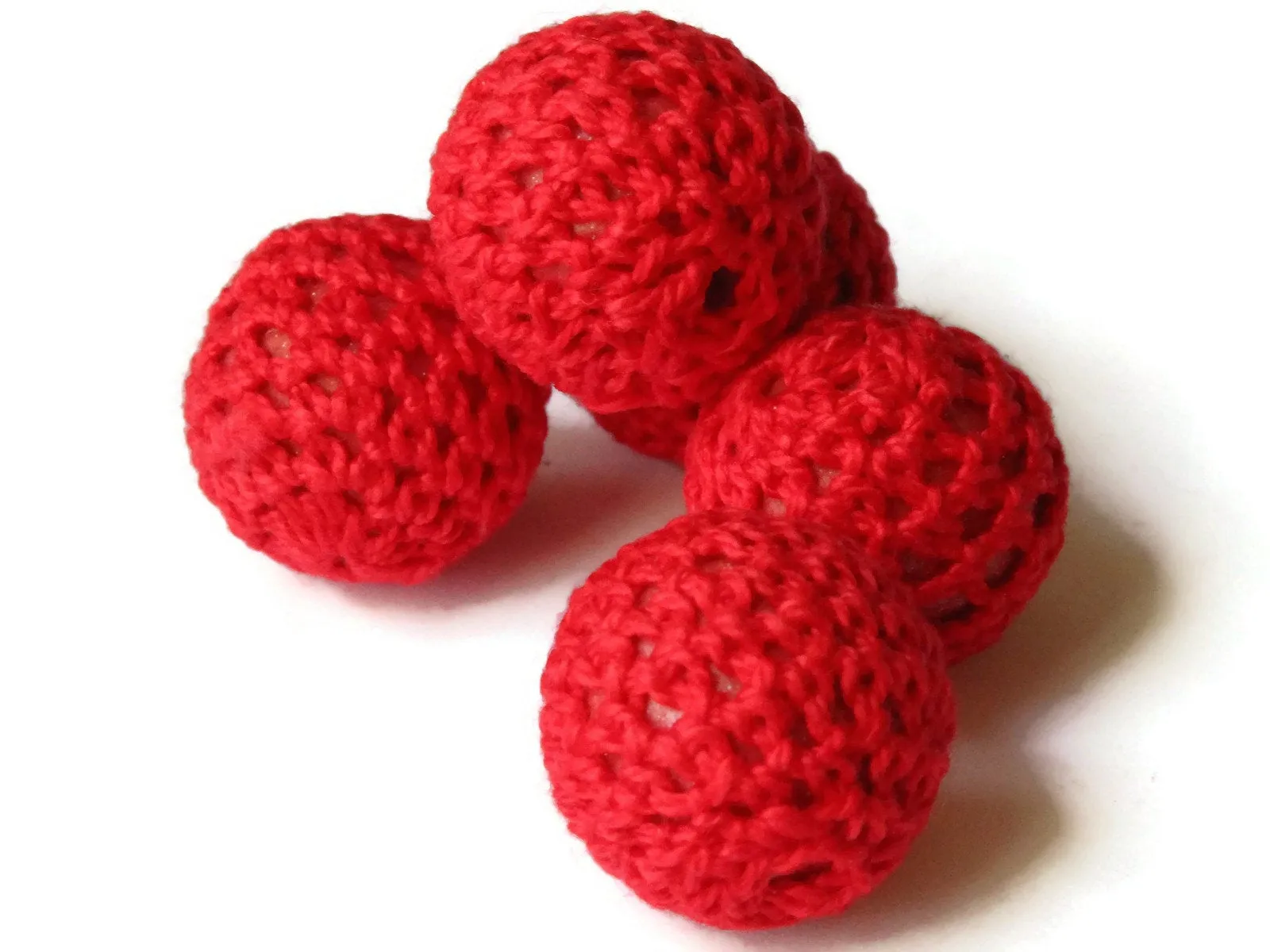 5 21mm Red Wool Crochet Ball Beads Round Plastic Beads