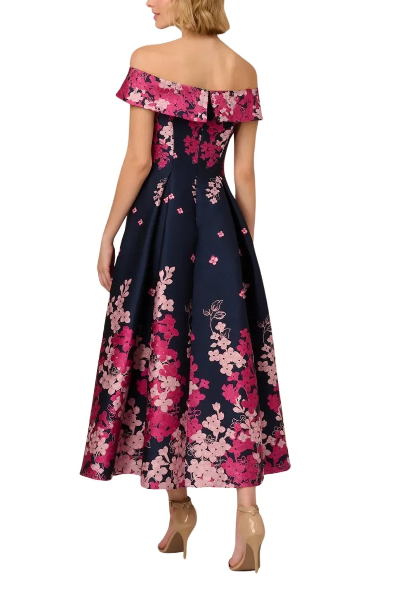 Adrianna Papell Floral Jacquard With Off The Shoulder Neckline Dress - Wholesale