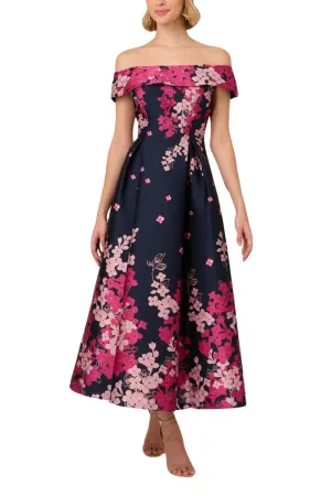 Adrianna Papell Floral Jacquard With Off The Shoulder Neckline Dress - Wholesale