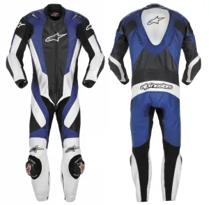 ALPINESTAR 1 PC MEN MOTORCYCLE BLUE LEATHER RACING  SUIT