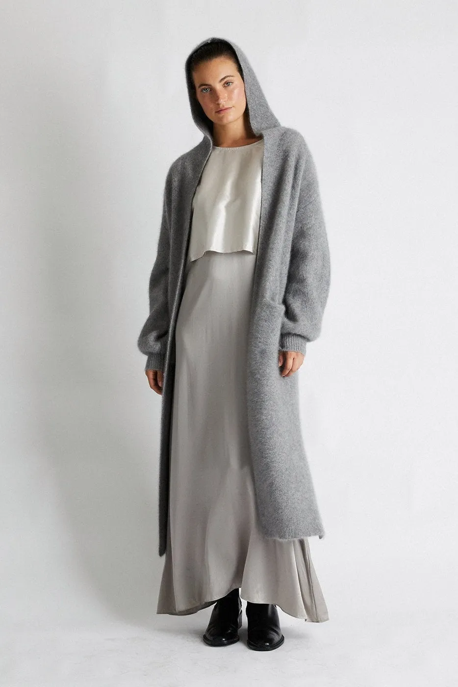   Beryll Cashmere Coat with Hood | Pebble Gray