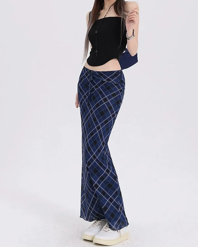 Best In Class Plaid Maxi Skirt in Blue