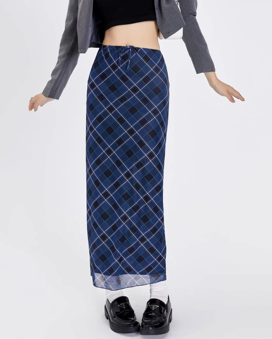 Best In Class Plaid Maxi Skirt in Blue