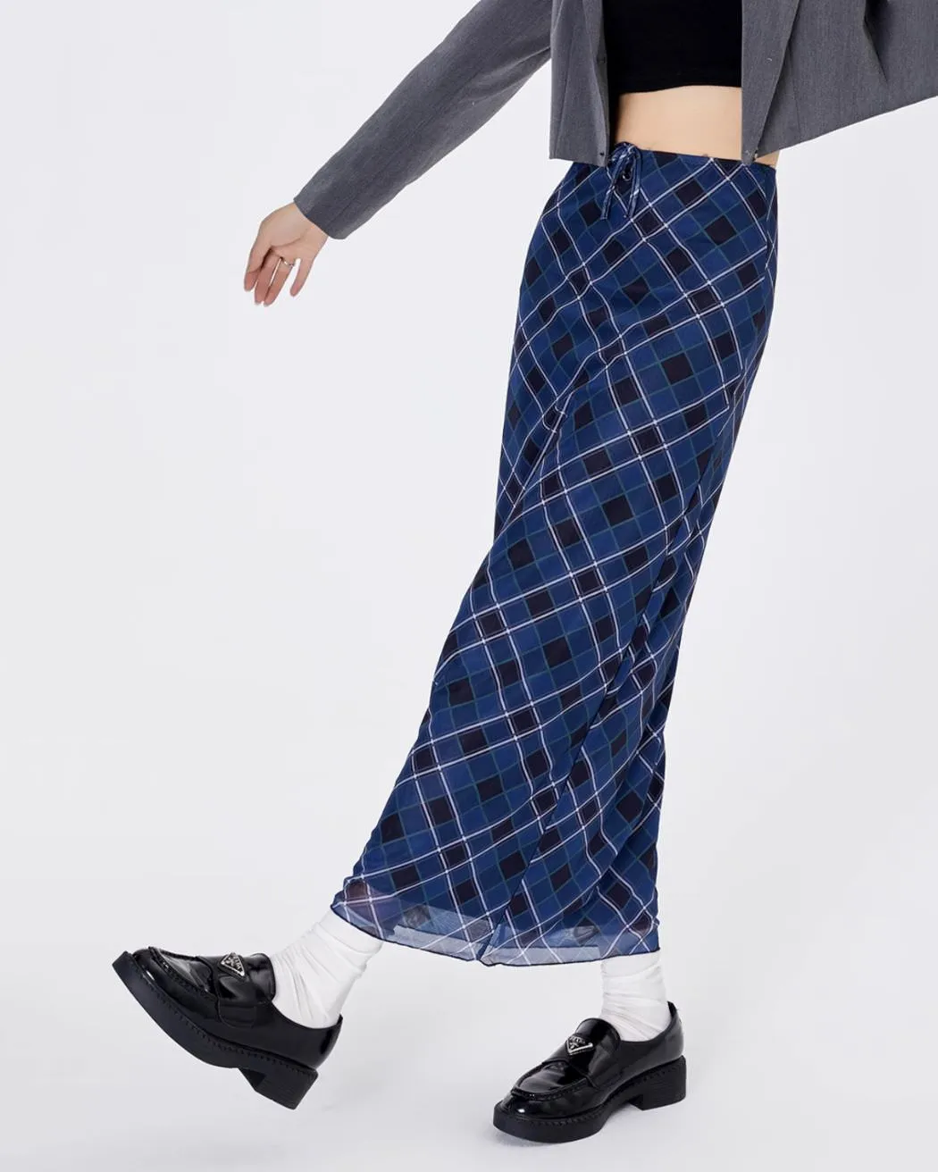 Best In Class Plaid Maxi Skirt in Blue