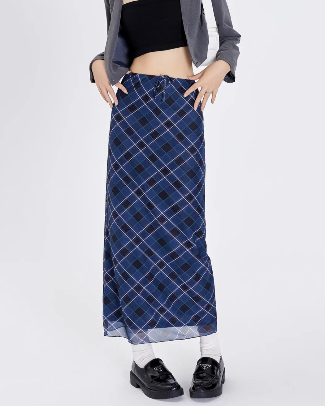 Best In Class Plaid Maxi Skirt in Blue