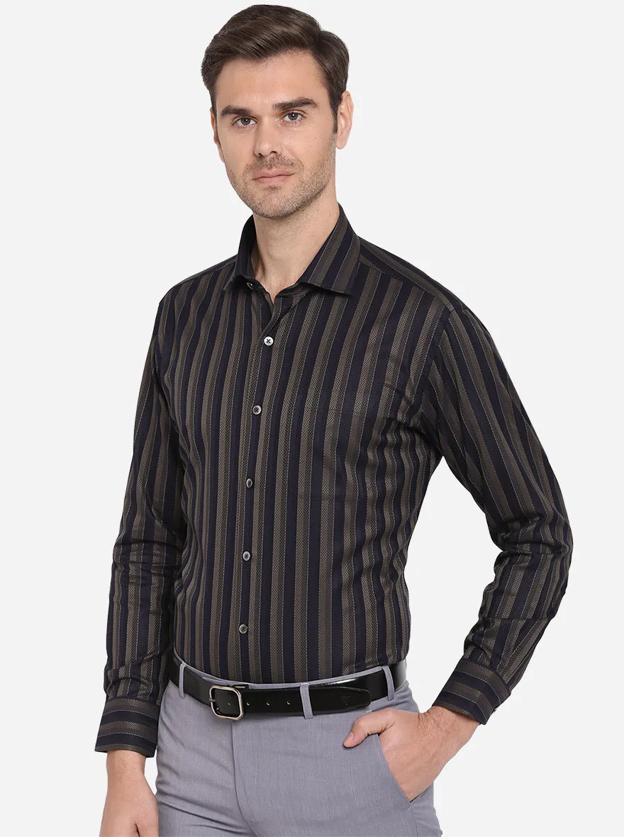 Black & Brown Striped Slim Fit Formal Shirt | Metal