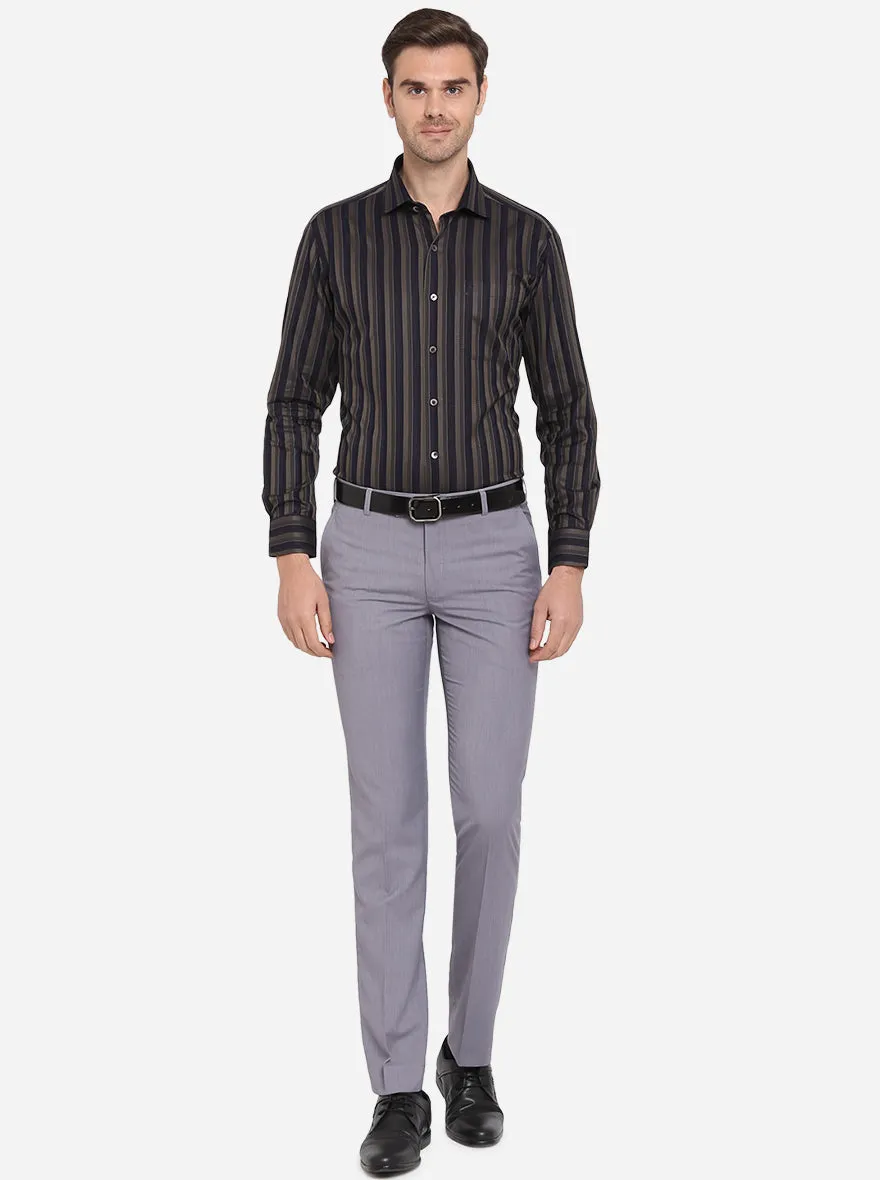 Black & Brown Striped Slim Fit Formal Shirt | Metal