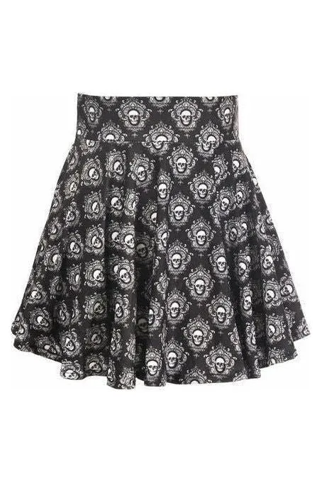 Black & White Skulls Stretch Lycra Skirt