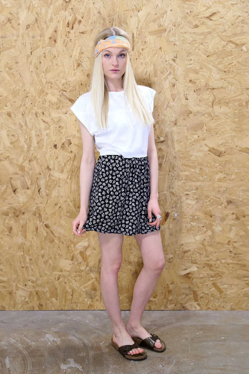 Black And White Ditsy Floral Mini Skirt