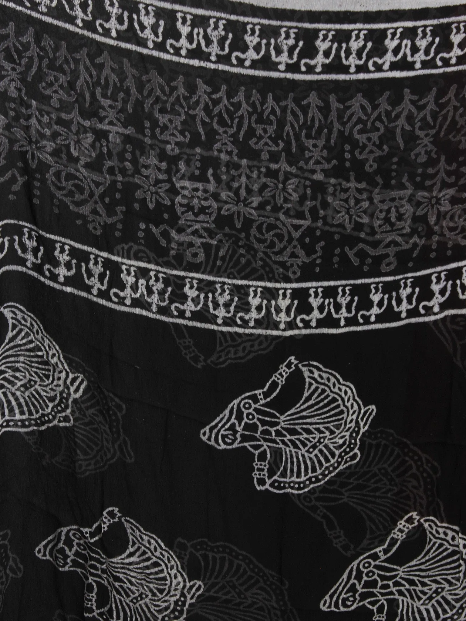 Black White Hand Block Printed Cotton Suit-Salwar Fabric With Chiffon Dupatta - S16281238