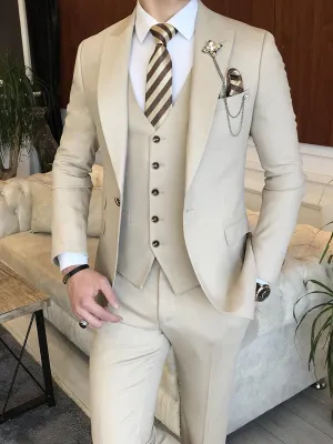 Bojoni Beige Slim Fit Peak Lapel Suit