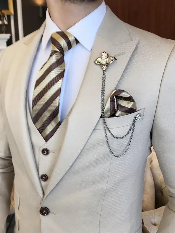 Bojoni Beige Slim Fit Peak Lapel Suit