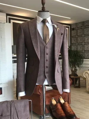 Bojoni Brown Plaid Single Breasted Suit 3-Piece