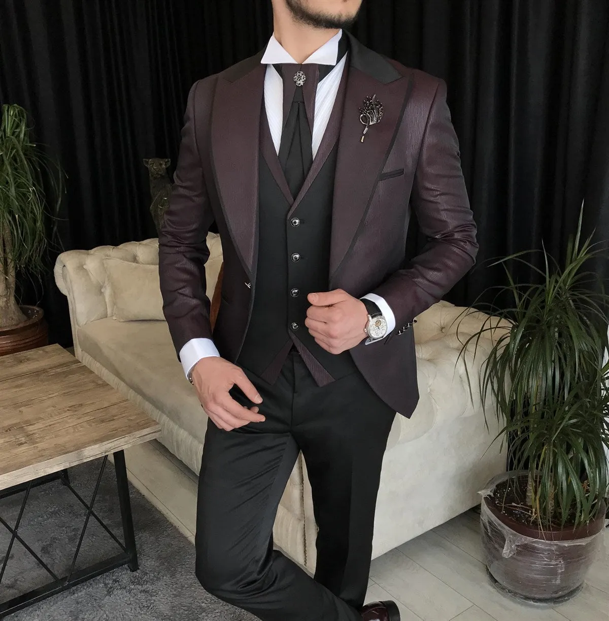 Bojoni Cagliari Bordeaux Slim-Fit Tuxedo 3-Piece