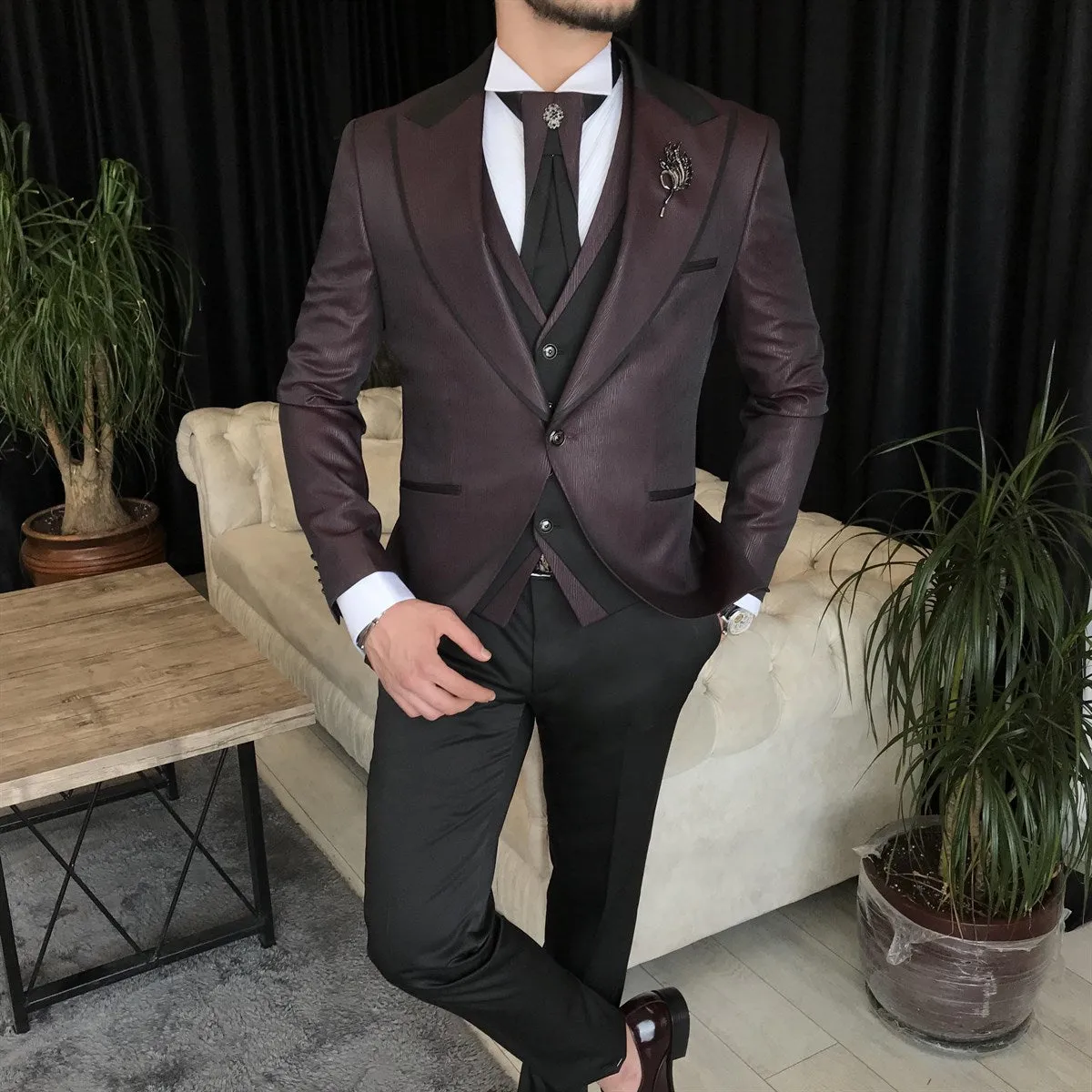 Bojoni Cagliari Bordeaux Slim-Fit Tuxedo 3-Piece