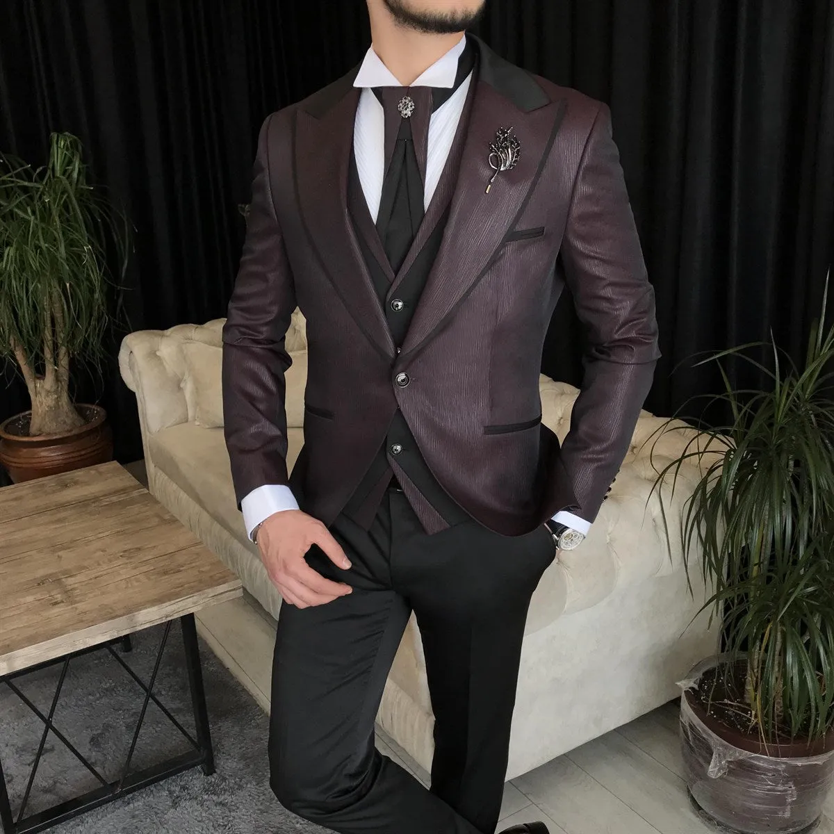 Bojoni Cagliari Bordeaux Slim-Fit Tuxedo 3-Piece