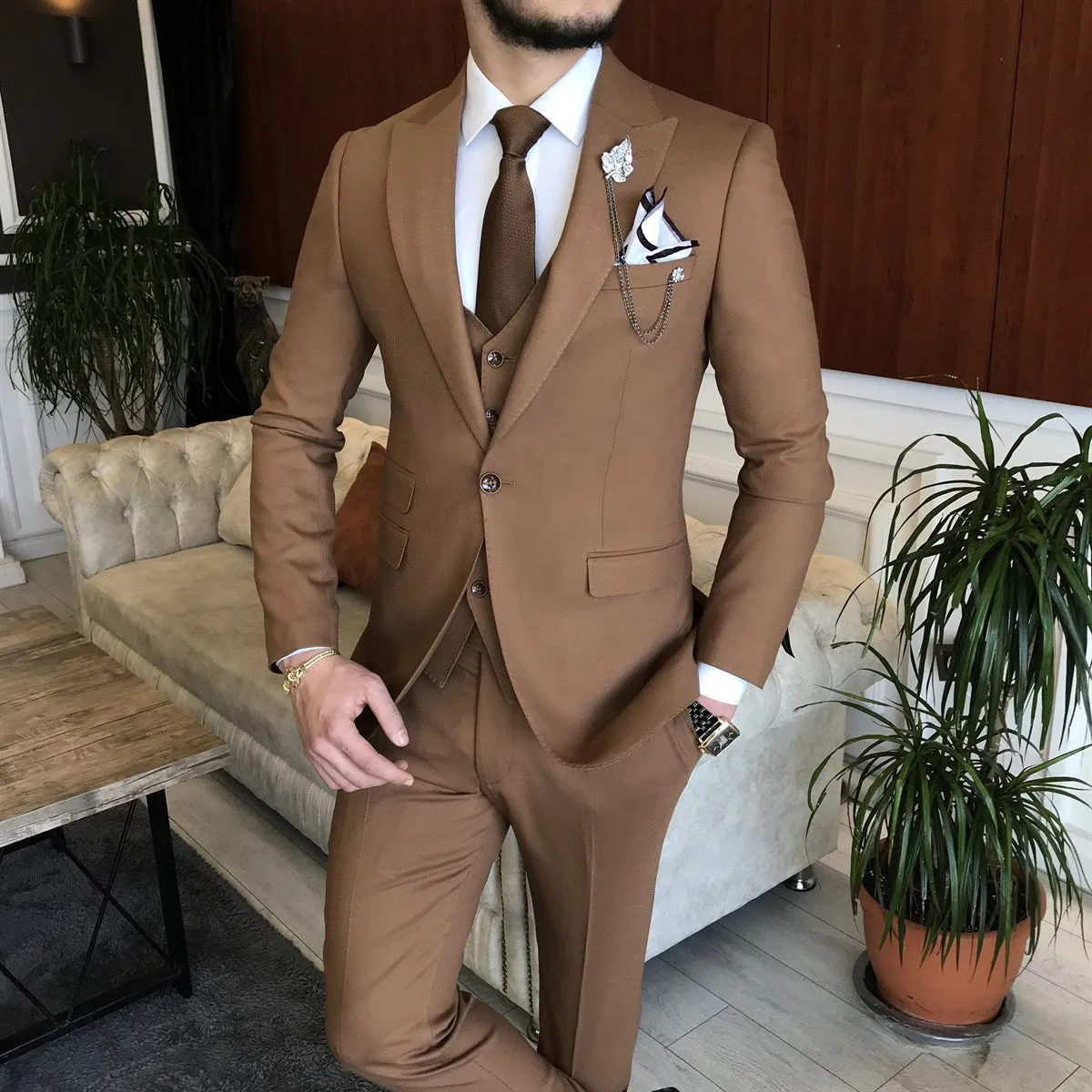 Bojoni Cagliari Brown Slim-Fit Suit 3-Piece