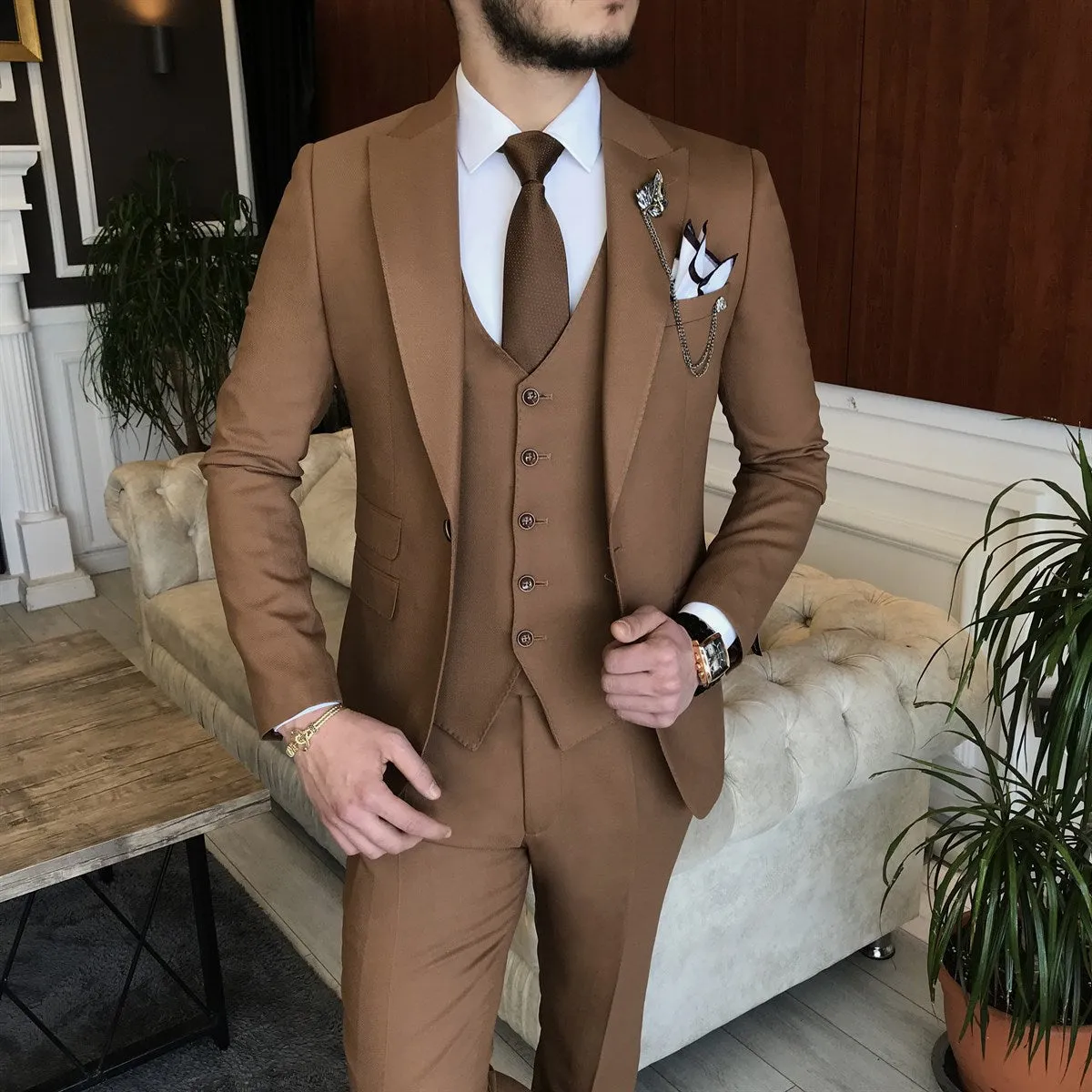 Bojoni Cagliari Brown Slim-Fit Suit 3-Piece