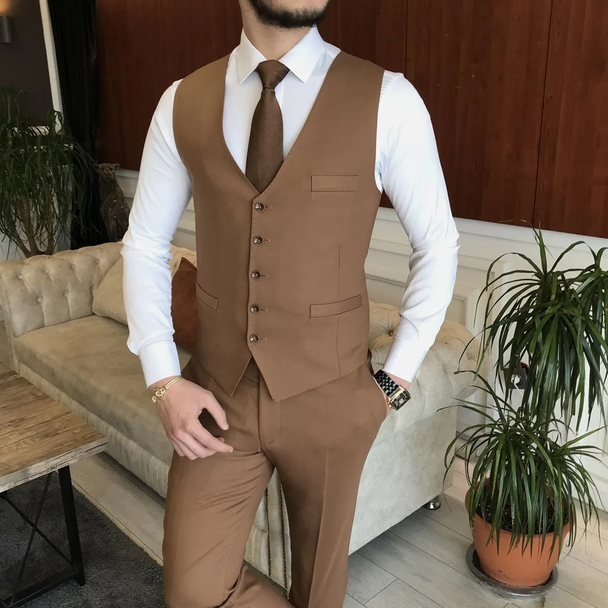 Bojoni Cagliari Brown Slim-Fit Suit 3-Piece