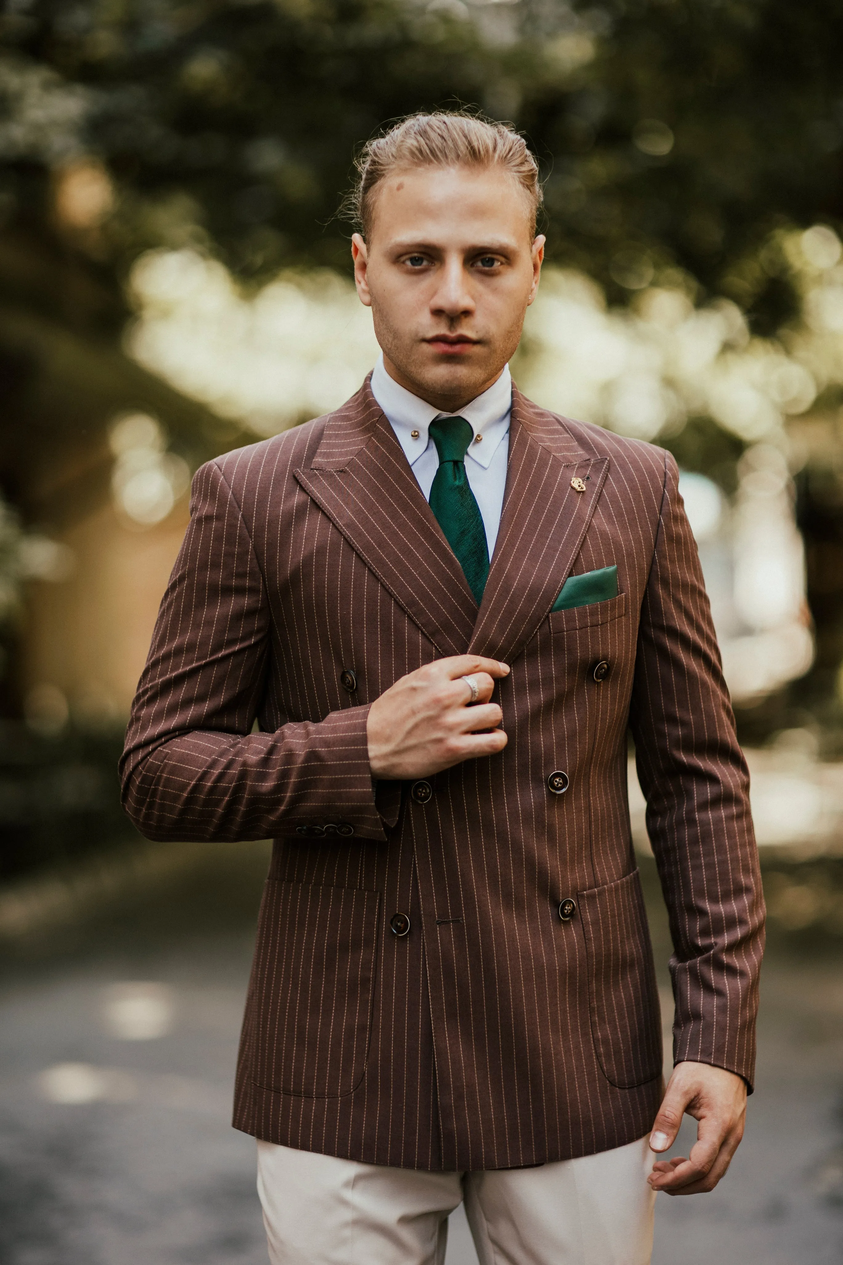 Bojoni Cagliari Brown Striped Double Breasted Suit 2-Piece