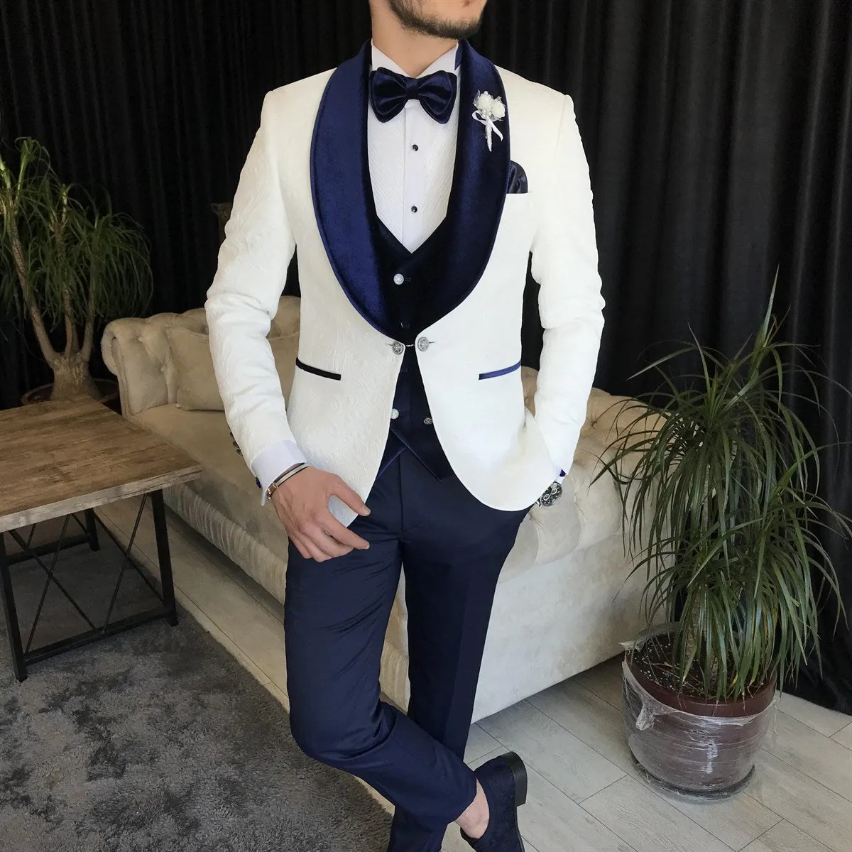 Bojoni Cagliari White Slim-Fit Tuxedo 3-Piece