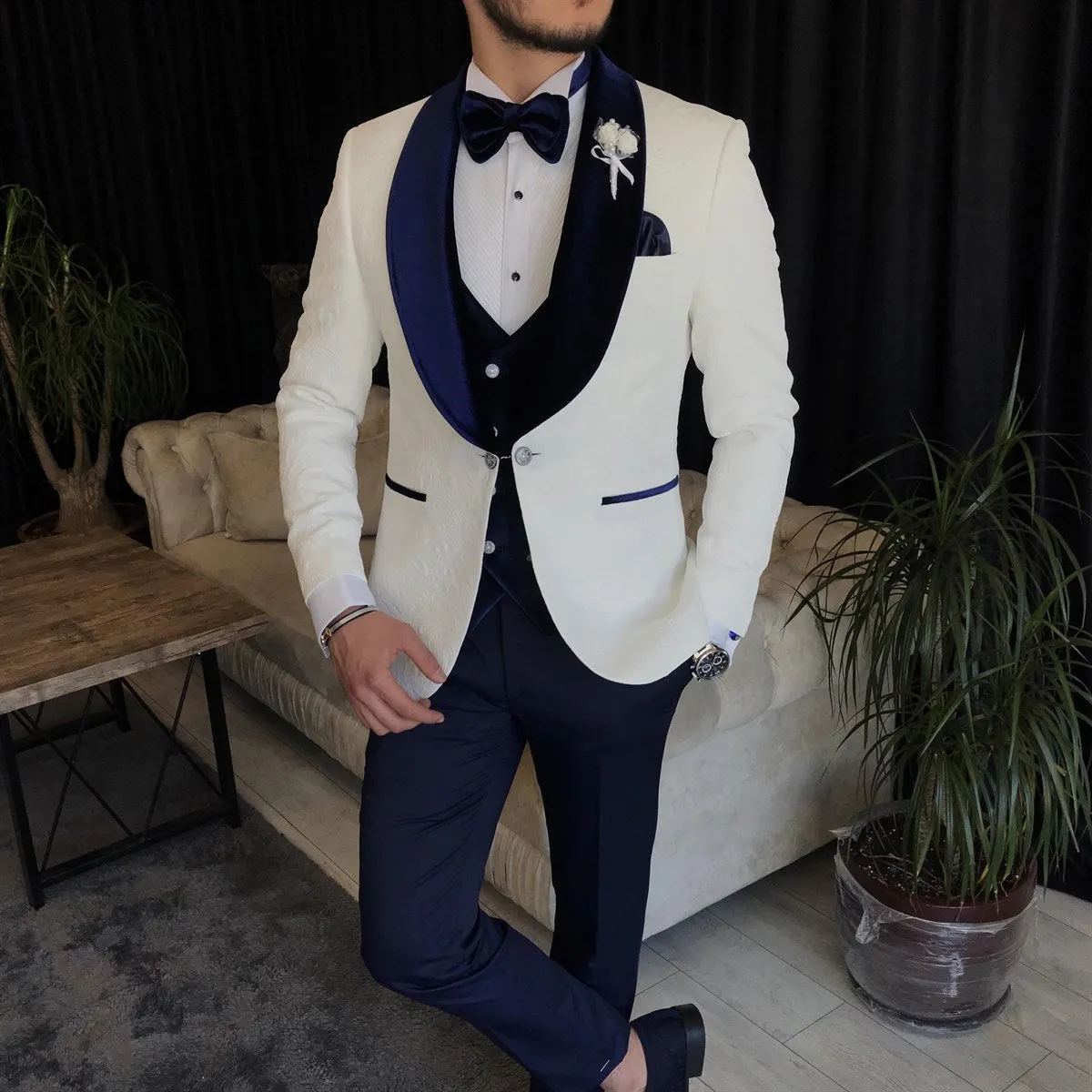 Bojoni Cagliari White Slim-Fit Tuxedo 3-Piece