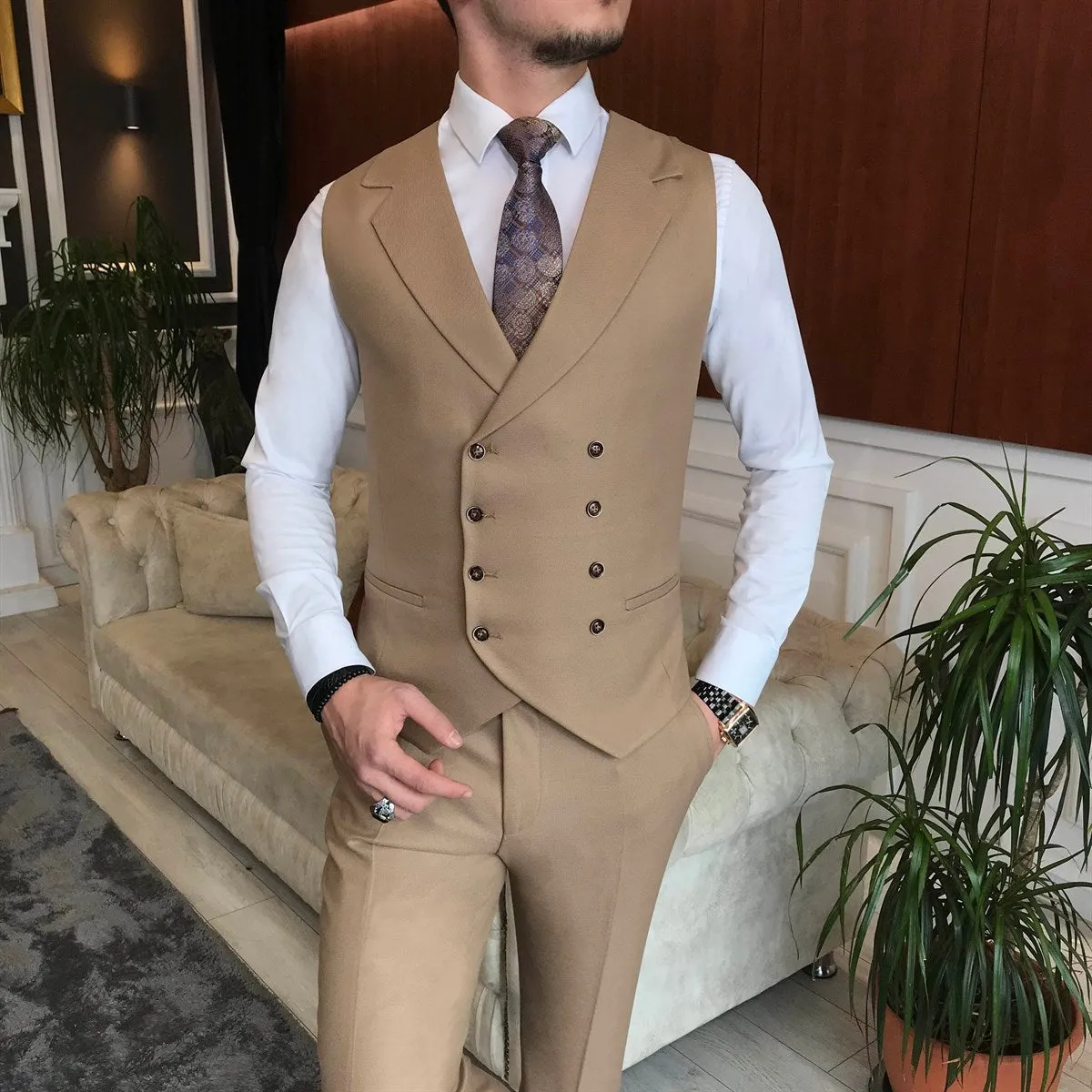 Bojoni Camel Slim-Fit Suit 3-Piece