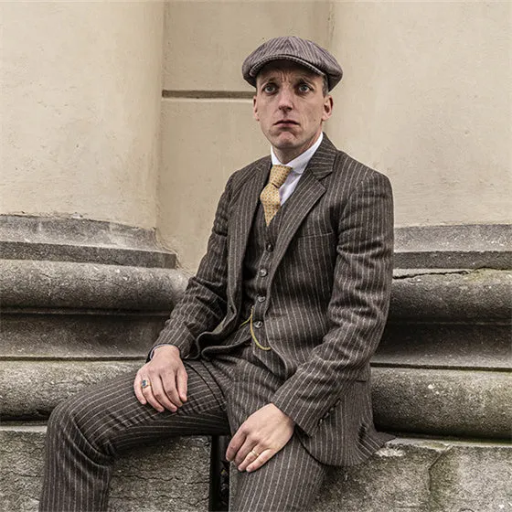 BROWN PINSTRIPE TWEED 3 PIECE SUIT