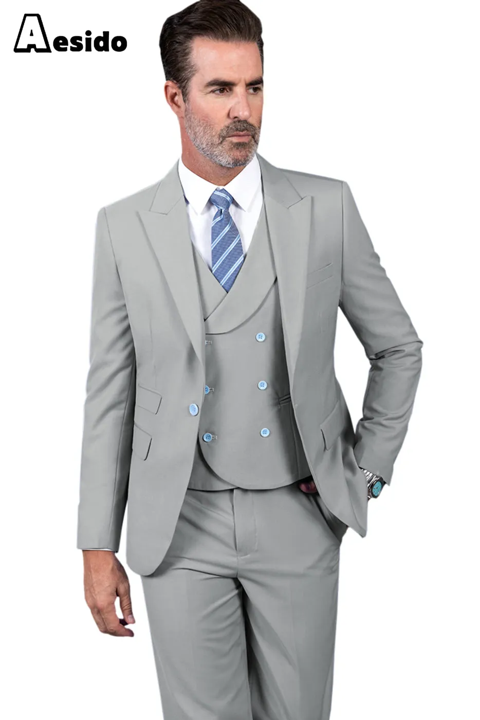 Business Men's Suit 3 Pieces Peak Lapel Jacket（Blazer Vest Pants）