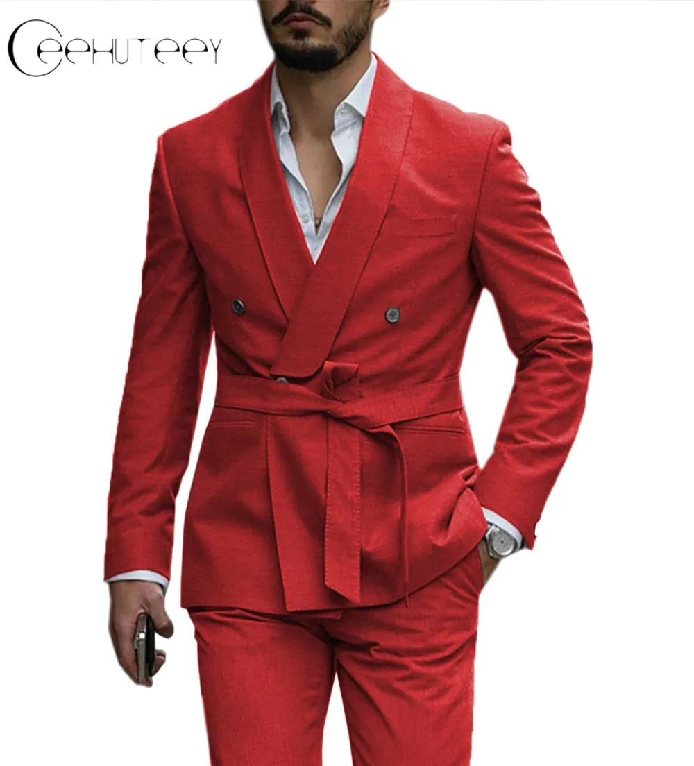 Casual Mens Suit Double Breasted Shawl Lapel 2 Pieces (Blazer Pants)