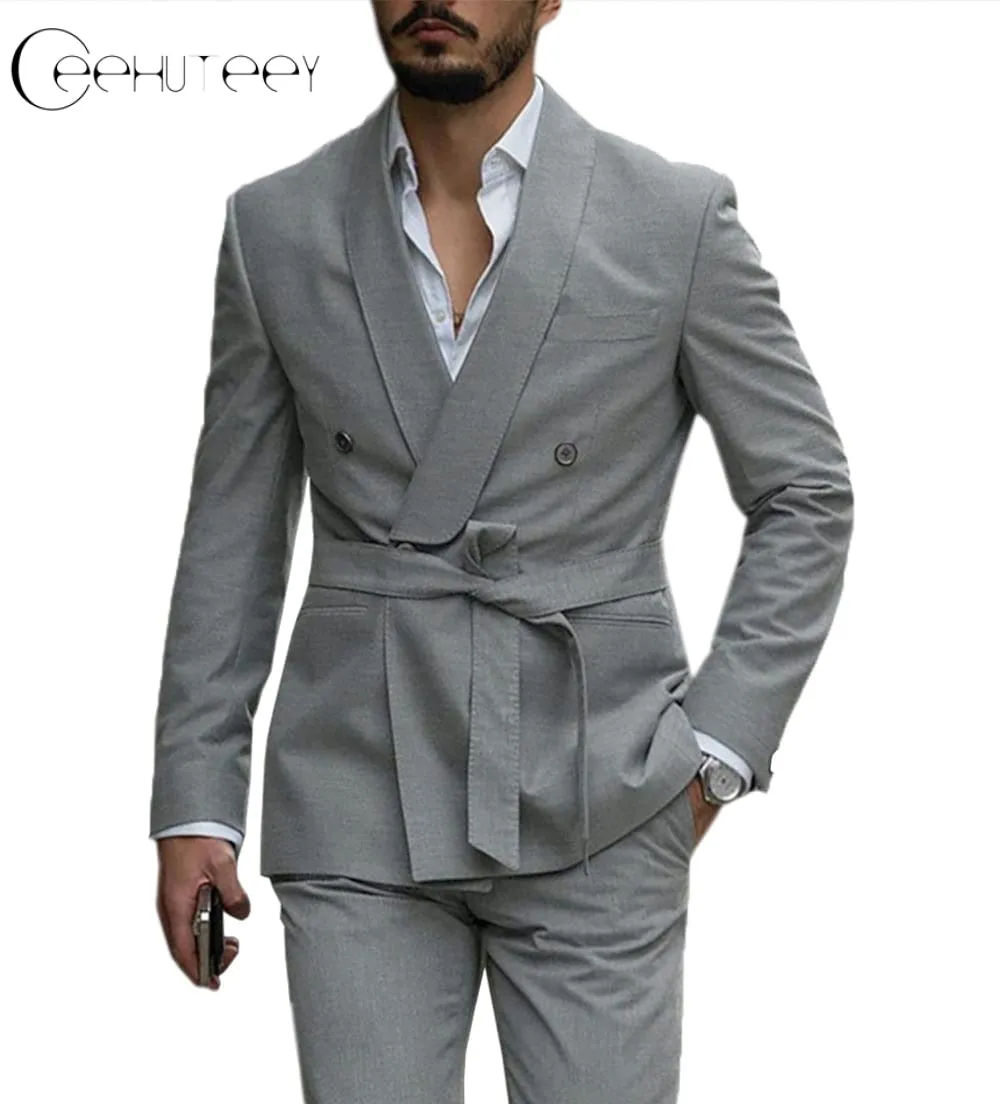 Casual Mens Suit Double Breasted Shawl Lapel 2 Pieces (Blazer Pants)