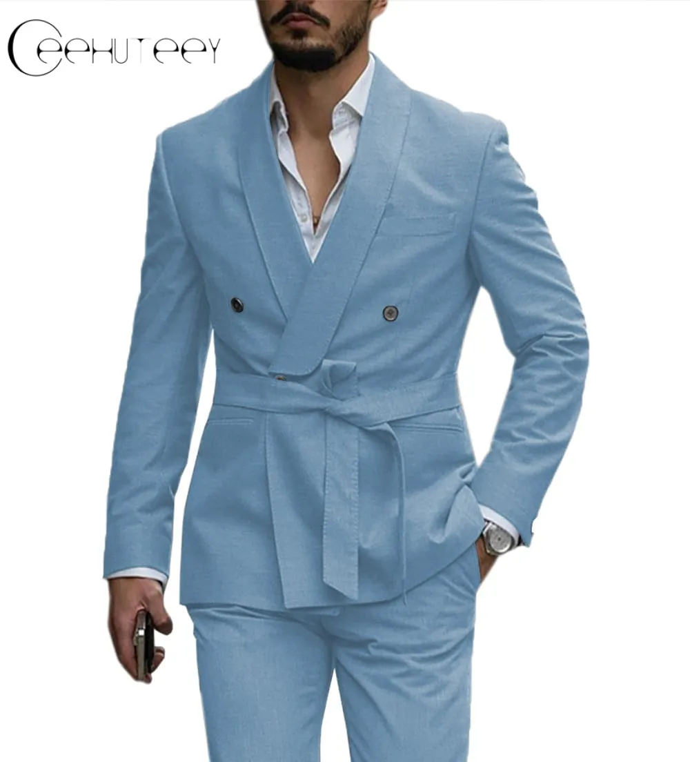 Casual Mens Suit Double Breasted Shawl Lapel 2 Pieces (Blazer Pants)