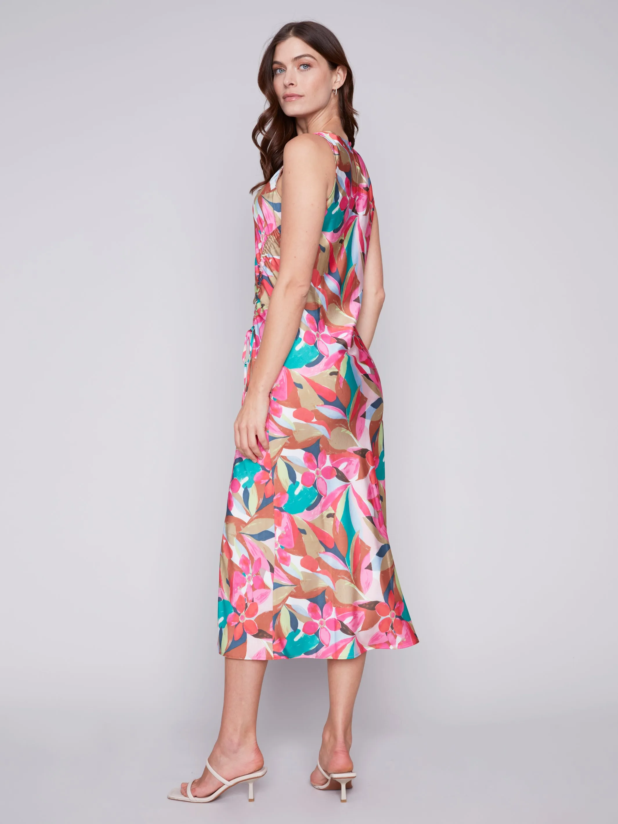 Charlie B Sleeveless Floral Dress with Ruched Drawstring