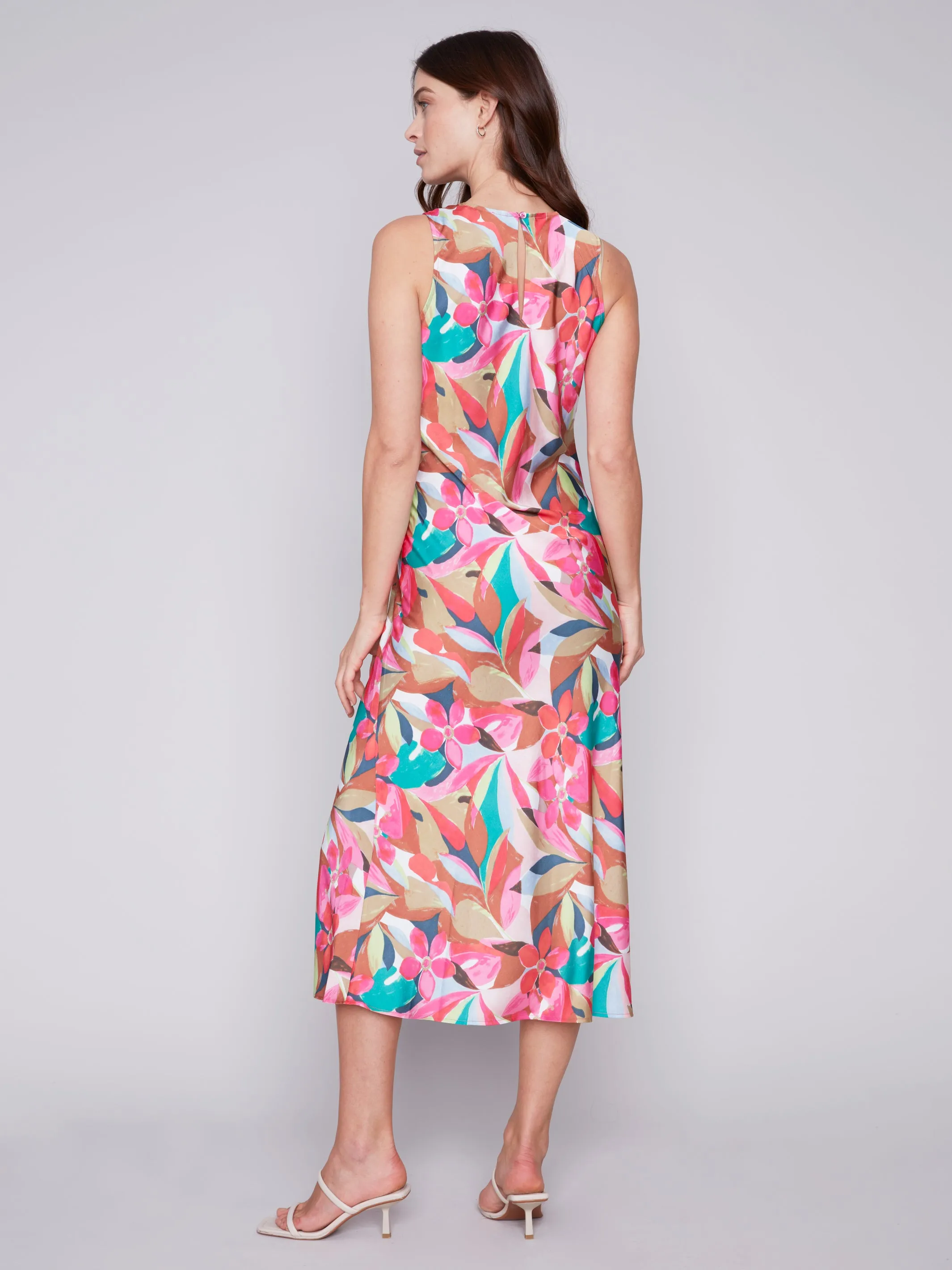 Charlie B Sleeveless Floral Dress with Ruched Drawstring